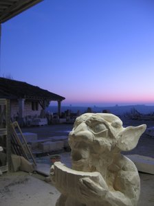 Gargouille d'un Satyre, sculpture originale, taille directe par David Kemp