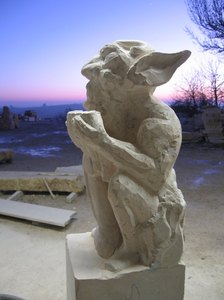Gargouille d'un Satyre, sculpture originale, taille directe par David Kemp