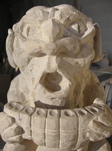 Gargouille d'un Satyre, sculpture originale, taille directe par David Kemp, apr&egrave;s sablage