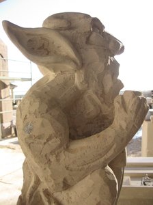 Gargouille d'un Satyre, sculpture originale, taille directe par David Kemp, apr&egrave;s sablage